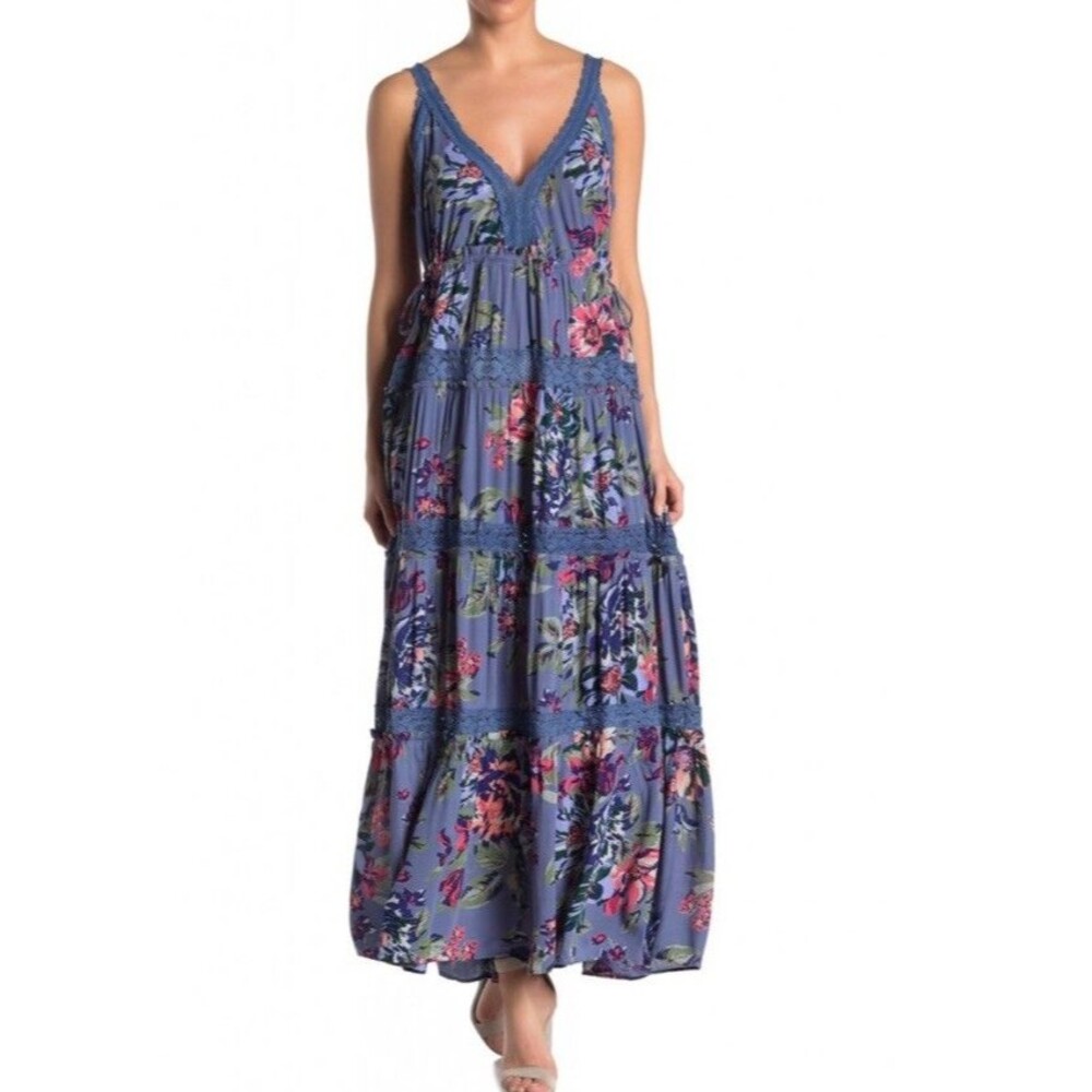 Angie Floral Maxi Dress in Blue and Pink